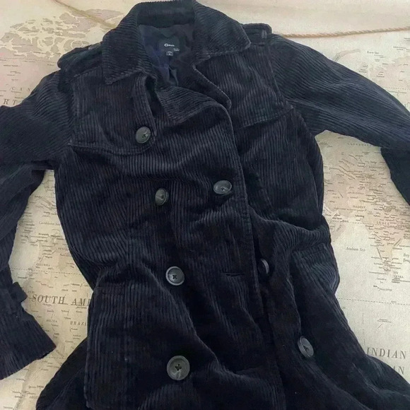 GAP VTG Y2K Navy Blue Corduroy Trench Coat Size Small - Picture 2 of 6